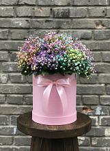 Цветочная композиция из Гипсофила и Розы в шляпной коробке в Стерлибашево