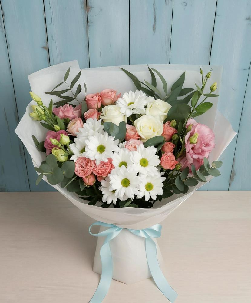 Букет цветов из: Розы, Лизиантусы и Хризантемы в Стерлибашево