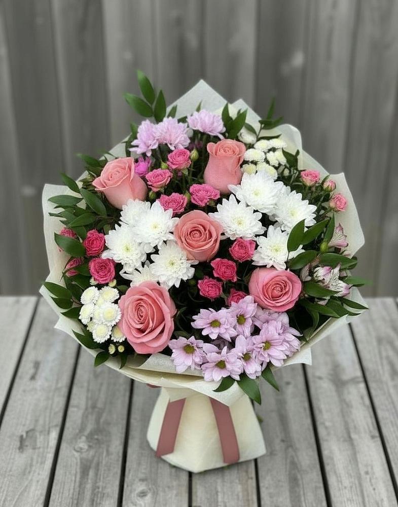 Букет цветов из: Альстромерии, Гвоздики, Розы и Хризантемы в Стерлибашево