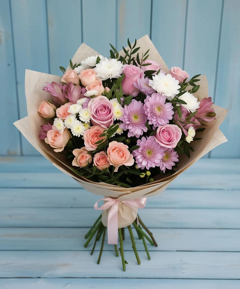 Букет цветов из: Хризантемы, Розы и Альстромерии в Стерлибашево