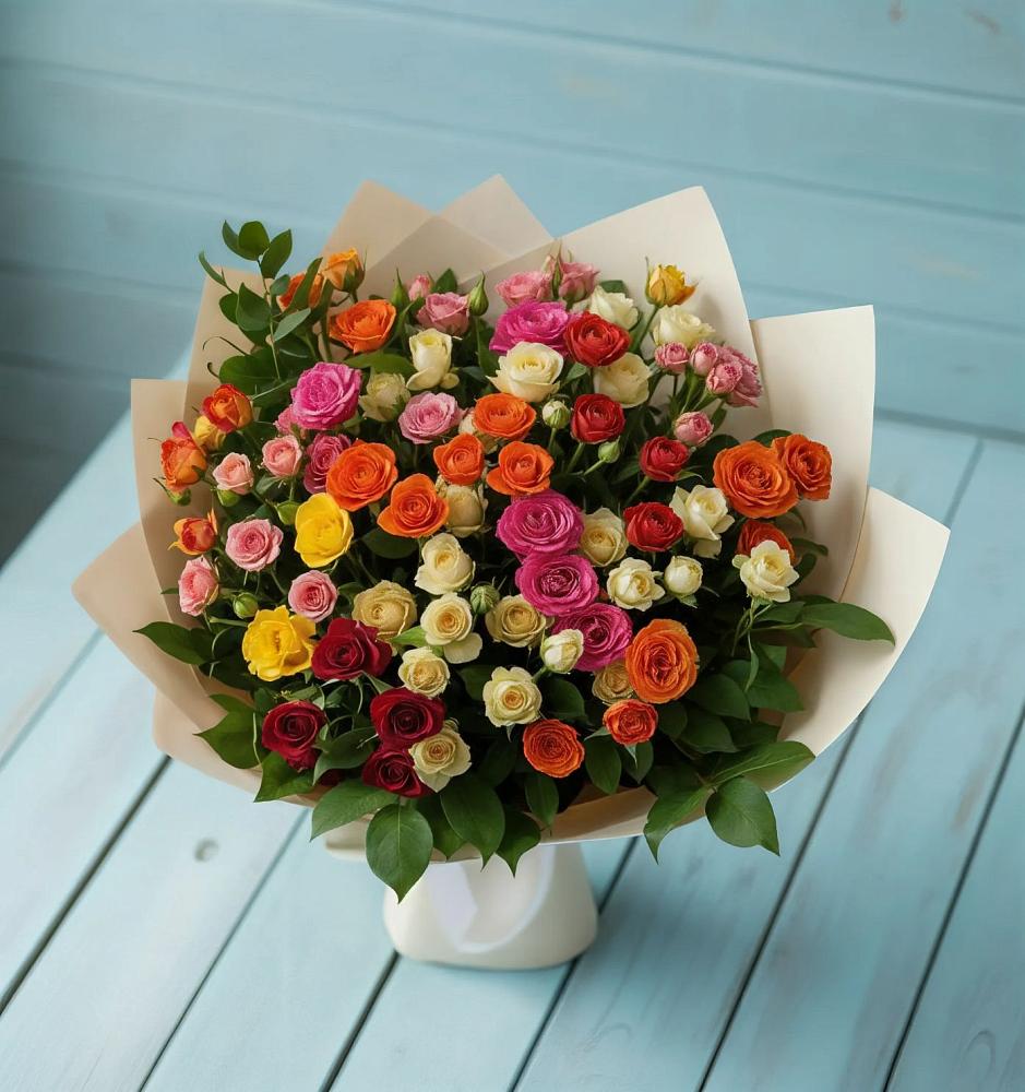 Букет Микс из разноцветных кустовых роз в Стерлибашево