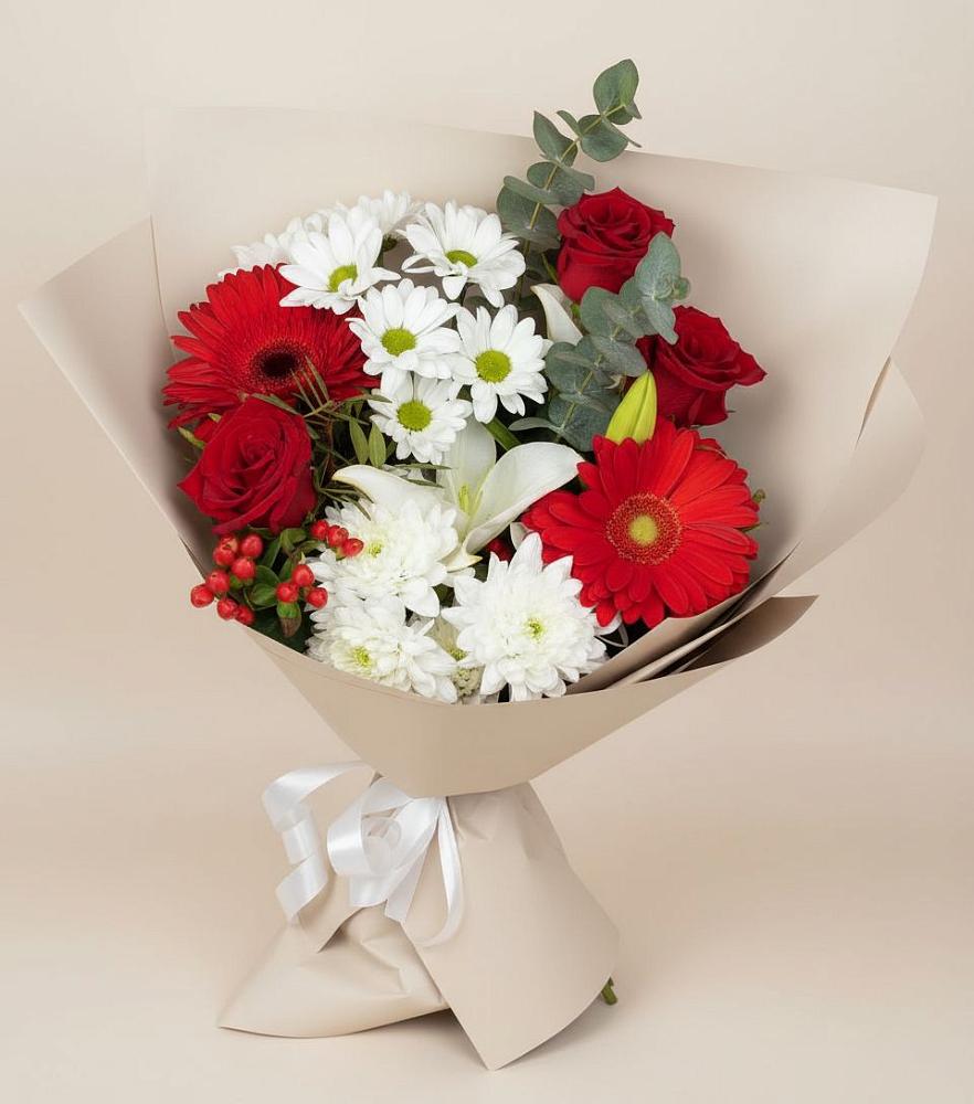 Букет цветов из: Розы, Хризантемы, Герберы и Лилии в Стерлибашево