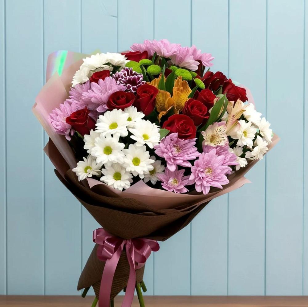 Букет цветов из: Розы, Хризантемы и Альстромерии в Стерлибашево