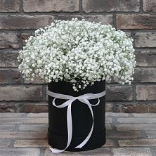 Цветочная композиция из Гипсофила в шляпной коробке в Стерлибашево